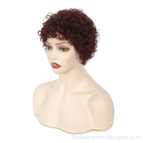 Pixie Cut Machine Made Wigs Short Human Hair Wigs for Black Women Short Curly Black Ladies Wigs 99J# Color